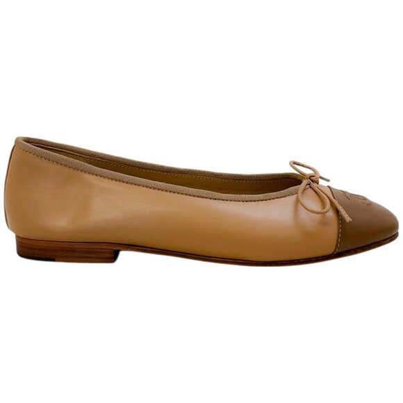 Chanel Beige Leather Classic Cap Toe Ballet Flats - Picture 2 of 6
